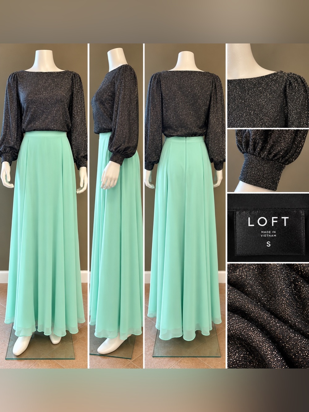 LOFT Black Sparkle Long Sleeve Blouse